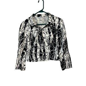 St. John Sport Black & White Floral Zip-Up Jacket Womens P Cotton Blend